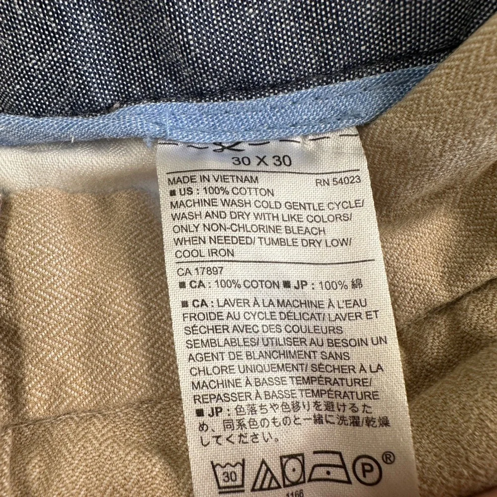 Banana Republic Aiden Slim Chino Pants Mens 30x30 Tan Khaki Herringbone Cotton